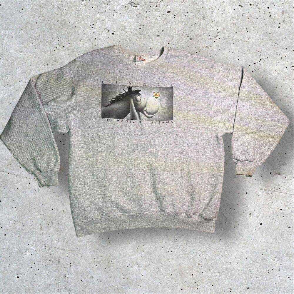 Vtg Disney Store Eeyore Crewneck Sweatshirt XL The Magic of Dreams Gray Fleece
